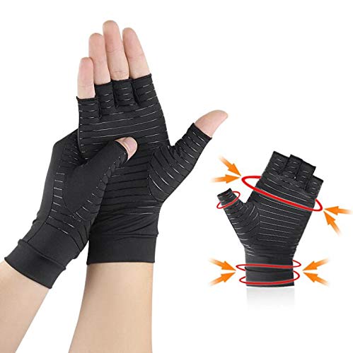 Copper Fiber Compression Arthritis Gloves, 1 Pair Breathable Fingerless Gloves High Copper Infused Compression Gloves, Pain Relief for Carpal Tunnel, Computer Typing, Tendonitis & Osteoarthritis (M)